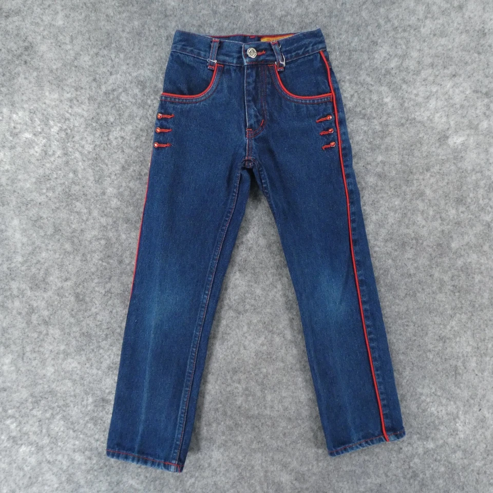Jeans Lawman Jóvenes Niñas 7 Rectos Tiro Alto Lavado Mediano con Borde Rojo De Colección Foto 1 de 4