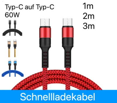 Schnell Ladekabel USB-C auf USB-C 60W Typ C Datenkabel für Samsung Huawei Xiaomi - Bild 1 von 4
