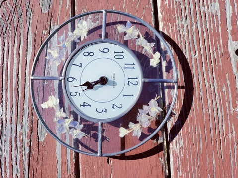Ingraham 29" Round Glass Wall Clock  Artwork Encased with Purple Flowers 9"x 9" Cover