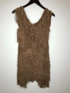 AllSaints Spitalfields ärmelloses Kleid Ziegenveloursleder braun Fransen Größe 00 - Bild 1 von 11