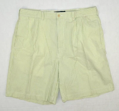 复古 Polo Ralph Lauren 短裤 M 码 90 年代浅绿色棉质 Tyler Searsucker — 第 1/4 张图片
