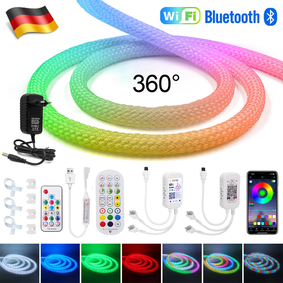 360° Runde Neon LED Strip Streifen RGB 5V WS2812B Wasserdicht Schlauch Lichtband - Bild 1 von 4