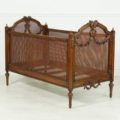 Louis XVI decorative child's bed carved traditional brown mahogany - Image 1 of 4