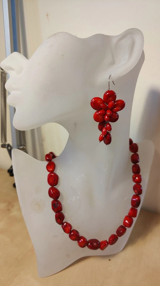 Set Orecchini Argento 925 Corallo e Collana Corallo - Immagine 1 di 4