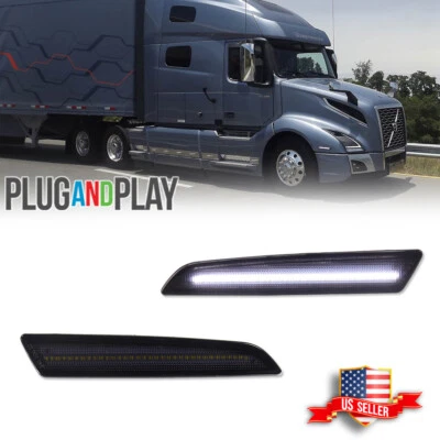 2 luces de señalización laterales LED blancas humo para parachoques delantero para Volvo VNL VNR VNX 2018-UP Foto 1 de 4