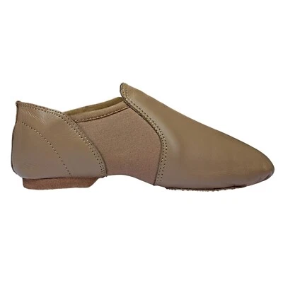 Slip on jazz dance shoes Tan Leather Neoprene Split sole Kids & Adult Sizes - Image 1 of 4
