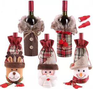 Holiday/Christmas Wine Bottle Decors/Bags Set of 7: Checkers & Herringbone Decor - Picture 1 of 12