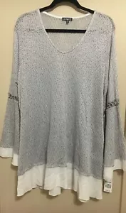 Blusa para mujer Hannah gris tejido blanco en capas manga larga talla 1X nueva con etiquetas - Imagen 1 de 7