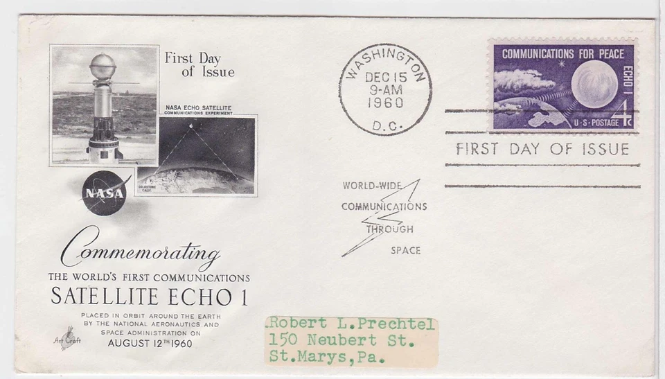 TurtlesTradingPost -  Satellite Echo I 1960 #1173 Artcraft FDC - Image 1 of 1