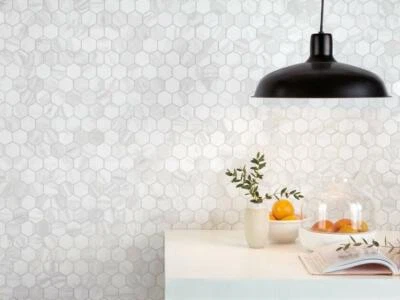 Mosaicos de mármol blanco HEXAGON VOLAKAS | Azulejos de piedra natural | (£131/m2) Foto 1 de 4