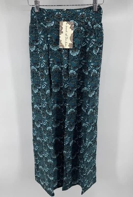 Nuevo Pantalones Band Of The Free Arizona Teal Aqua Floral Pierna Ancha Para Mujer XS NUEVOS CON ETIQUETAS Foto 1 de 4