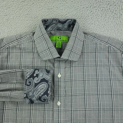 Camisa Bristol & Bull Para Hombres Mediana Gris Negro Cuadros Manga Larga Vestido con Botones Foto 1 de 4