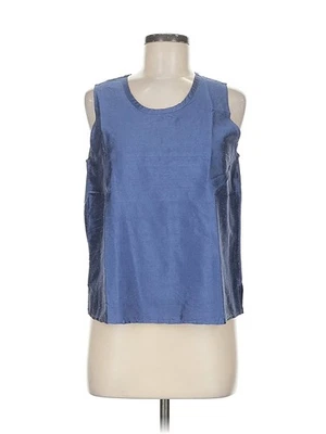 Top de seda azul sin mangas de lino para mujer 6 Foto 1 de 4