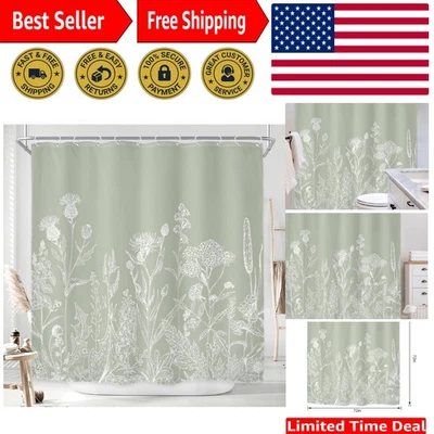 Cortina de Ducha Floral Verde Salvia Impermeable 72x72 con Ganchos - Estilo Primavera Foto 1 de 4