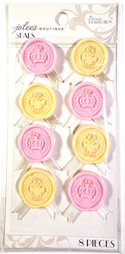 Parisian Deluxe Seals Cabochons Ribbon Crown Jolee's Stickers 2015 8pc - Image 1 of 2