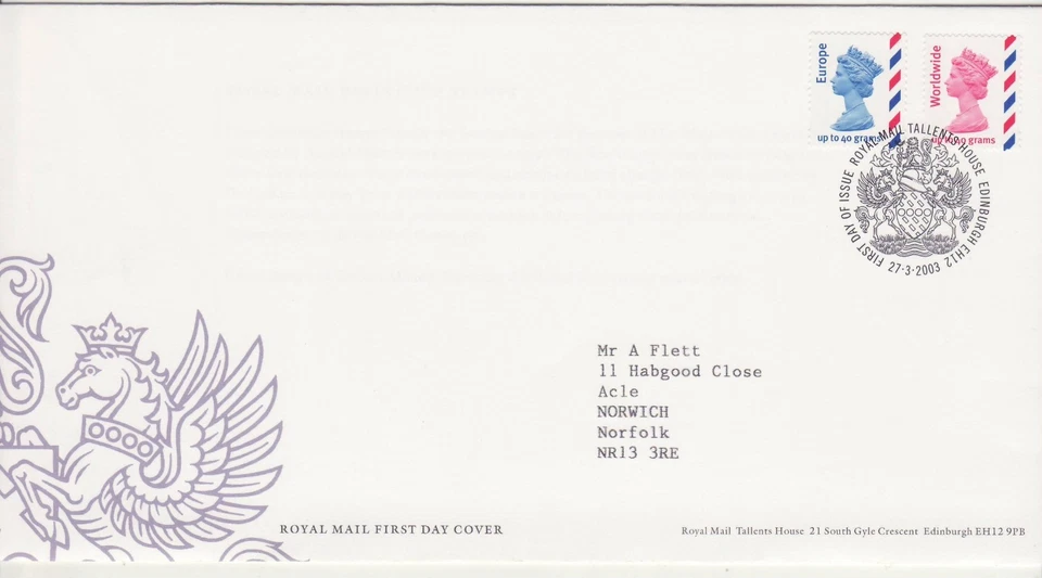 GB Stamps First Day Cover Machin Definitive Overseas Euro & world  (2) SHS 2003 - Image 1 of 1