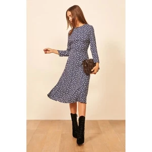 Reformation Navy Blue Moon Floral Long Sleeve Midi Dress Elegant Feminine Size 8 - Picture 1 of 11