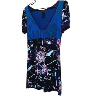 Mini Vestido Custo Barcelona M Azul Negro Verde Pez Floral Tejido Ajustado Foto 1 de 4