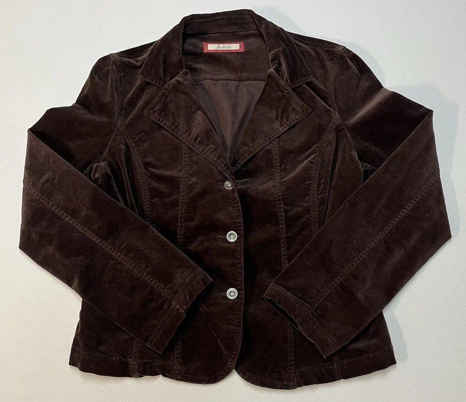 Vintage Y2K Jordache Brown Velvet Short Blazer Jacket Retro Boho Sz L Chest 39” - Image 1 of 4