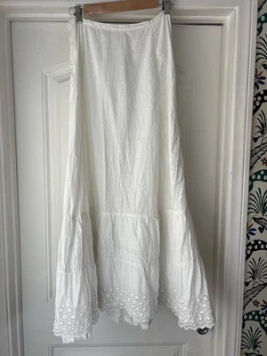 Antique Edwardian French White Cotton Petticoat Broderies Anglaises Coquette S/M - Image 1 of 4