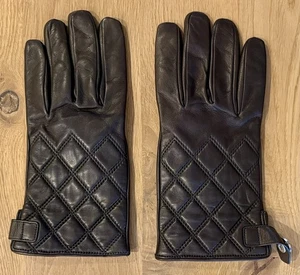 Neiman Marcus Leather Gloves w/ Tags Dark Brown Size 8.5M New NWT Snap Closure - Picture 1 of 9