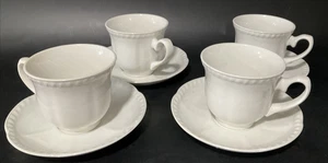 Johnson Brothers Old English White 3” Mugs Cup 6" Saucers Scallop Edge Set of 4 - Picture 1 of 8