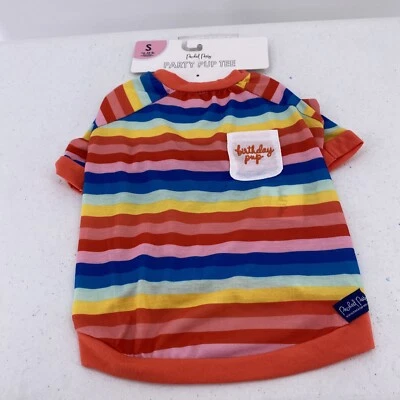 Birthday Dog Party Pup T Shirt S Striped Red Blue Pink Yellow Packed Party  - Image 1 of 4