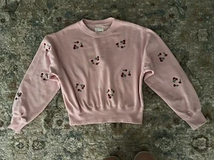 REFLEX Baby Pink Sweatshirt Crop Floral Roses Large Trendy Thick Warm Pullover - Picture 1 of 5