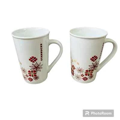 Taza de café navideña Starbucks 2013 Red Presents & Snowflakes 12 OZ (Juego de 2) Foto 1 de 4