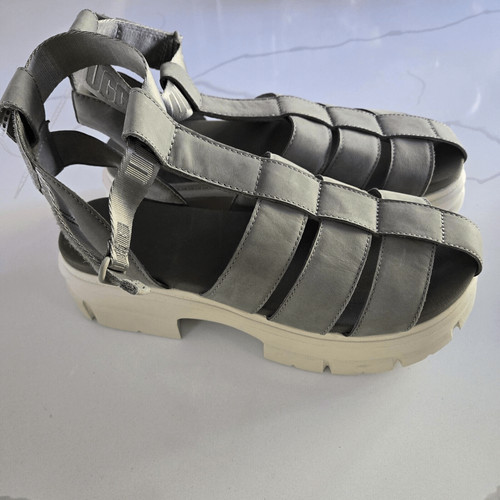 UGG ASHTON pescatore SANDALI SLIDE GROSSI VERDE MUSCHIO CON CINTURINO US 12 UK 10