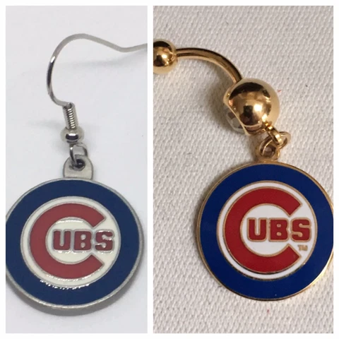 CHICAGO CUBS PIERCED SET EARRINGS AND BELLY BUTTON RING ENAMEL 2002 2006 Cover