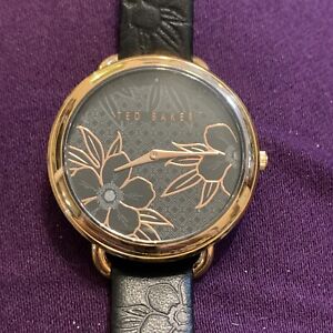 New & Tag Ted Baker Black floral Leather Strap Ladies Watch Rrp £165 Large Face