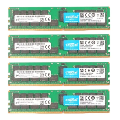 Crucial 128GB 4X32GB 2666MHz DDR4 PC4-21300 ECC Registered Memory CT32G4RFD4266 - Image 1 of 4