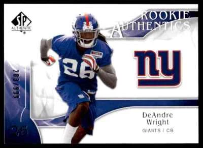 2009 SP Authentic DeAndre Wright Rookie 283/999 New York Giants #272 R36 - Image 1 of 2