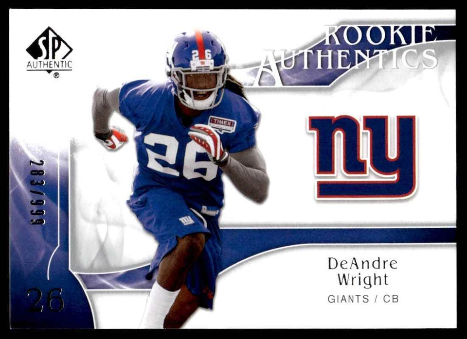 2009 SP Authentic DeAndre Wright Rookie 283/999 New York Giants #272 R36 - Image 1 of 2