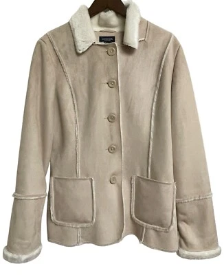 Sonoma Jacket Womens Medium Faux Suede Shearling Beige Button Front Pockets - Image 1 of 4