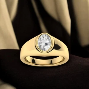 14K Yellow Gold Mens Engagement Band Rings Oval 0.70 Ct Lab Grown Diamond 8 9 10 - Picture 1 of 9