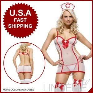 Sexy Nurse Costume Lingerie G-string Robe Lace Underwear Babydoll Nightwear #99 - Picture 1 of 2