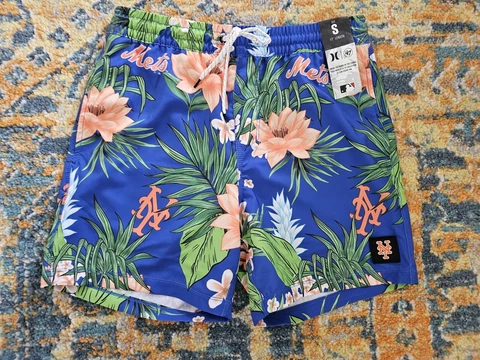 Mens HURLEY Board Swim Shorts Trunks MLB New York Mets Size SMALL NEW ‘47 Cover