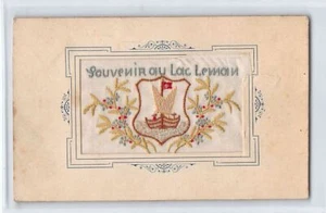 Suisse - Souvenir du Lac Léman (GE) Carte brodée - Embroidered postcard - Bild 1 von 2