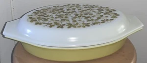 Vintage Pyrex 1 1/2 Quart geteilt Auflaufform Blumendeckel ~ gelber Boden schön - Bild 1 von 9