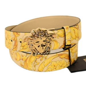VERSACE gelber BAROCCO Gold Medusa Schnalle Leder eleganter Gürtel 100 40 Italy NEU - Bild 1 von 3