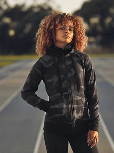 NWT Athleta Triumph Hoodie Sweatshirt MEDIUM Black Camo Full Zip Jacket Pockets - Picture 1 of 17
