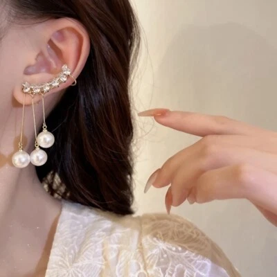 Elegantes Pendientes Largos de Borla de Perla de Imitación para Mujer Pendientes Colgantes de Circón Foto 1 de 4