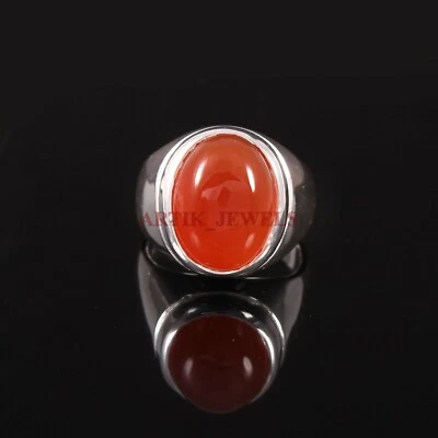 Natural Rojo Y Onix Piedra Preciosa Con 14K Blanco Anillo Plata Chapado en Oro - Imagen 1 de 4