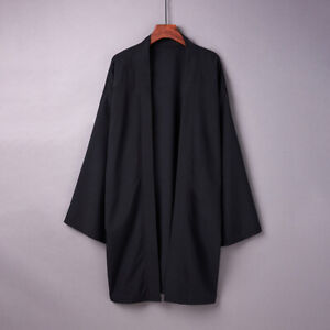 Men Kimono Top Plain Coat Solid Jacket Cardigan Night Robe Casual Retro Japanese