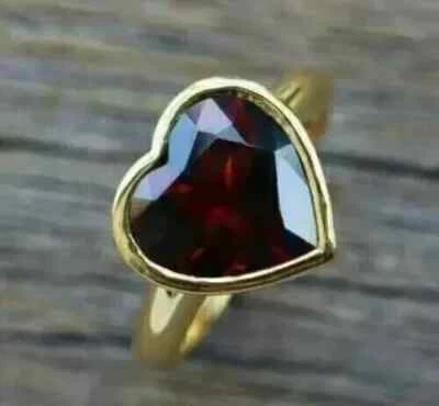 2Ct Heart Cut Lab Created Garnet Women's Engagement Ring 14K Yellow Gold Plated - Image 1 of 4