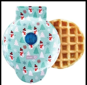 DASH Snowman Holiday Mini 4” Non-Stick 350 Watts Waffle Maker, Light Blue - Picture 1 of 6