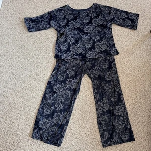 Weiche Umrandung passendes Set Aria Samt Hose und Bluse Top blau geblümt XL - Bild 1 von 21