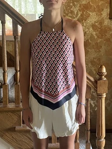 Women's High Neck Handkerchief Hem Padded Tankini Top - Kona Sol Multi L - Picture 1 of 5